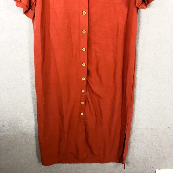 Vintage Expressions Orange Button Down Linen Blend Maxi Dress Size 18 - Picture 2 of 6